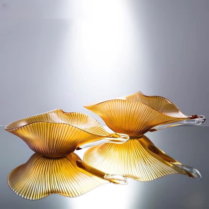 Amber Glass Wave Decorative Bowl – Modern Fruit & Centerpiece Tray